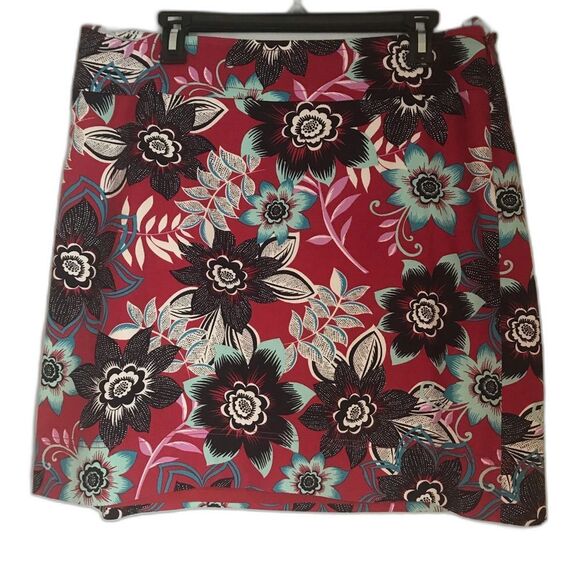 Talbots Red & Black Floral Print Pencil Skirt Women Size 14W Knee Length Cotton - Picture 8 of 11
